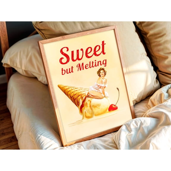 369 Prints sweet But Melting – Pin-Up Girl Ice Cream Poster, Retro Pop Art Wall Decor, Vintage Collage Artwork, Summer Aesthetic Print UNFRAMED, 24x36