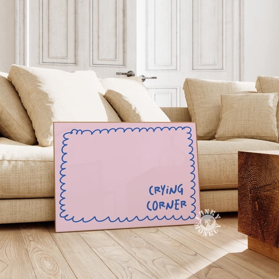 369 Prints trendy Print, Funny Crying Corner Wall Art, Pink Print Girly College Dorm Room Decor Apartment Aesthetic Poster UNFRAMED, 12x18