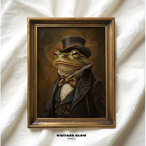 369 Prints vintage Frog Portrait Print | Whimsical Animal Wall Art | Dark Academia Aesthetic Decor | Unique Artwork | #V12 UNFRAMED, 24x36