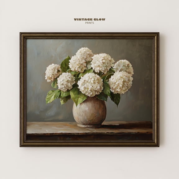 369 Prints vintage Hydrangeas In Vase Art Print | Muted Floral Wall Art | Antique Flower | Decor | #V169 UNFRAMED, 12x18