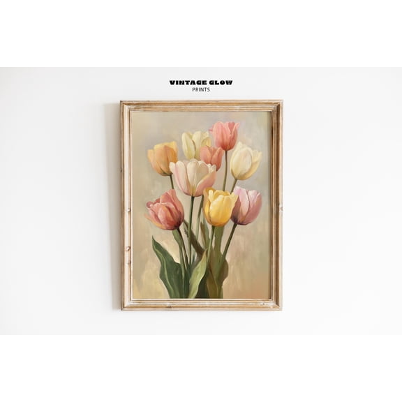 369 Prints vintage Spring Tulips Art | Muted Farmhouse Floral Wall Decor | Neutral Easter Botanical Print | | #V59 UNFRAMED, 16x24
