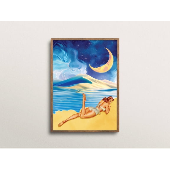 369 Prints wave Whispers Surreal Collage, Landscape, Beachside Pin-Up Girl, Psychedelic Art, Weird Art, Surreal Collage Art, Pinup Girl, Pin-Up Art UNFRAMED, 24x36