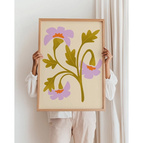 369 Prints 60S Style Flower Poster Set, Retro 60S Purple Botanical Print, Flowery Illustration, Matisse Dorm Decor, Funky Wall Art, Organic Shapes UNFRAMED, 12x18