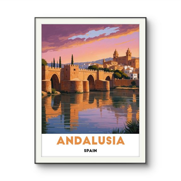 369 Prints andalusia Poster - Historic Bridge At Sunset With Stunning Reflections Spain Travel Poster UNFRAMED, 12x18