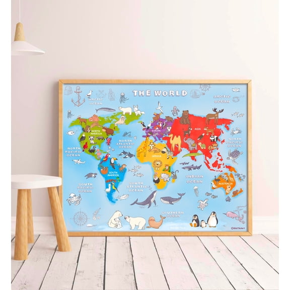 369 Prints animal World Map Poster Homeschool Montessori Materials Educational Playroom Prints UNFRAMED, 16x24
