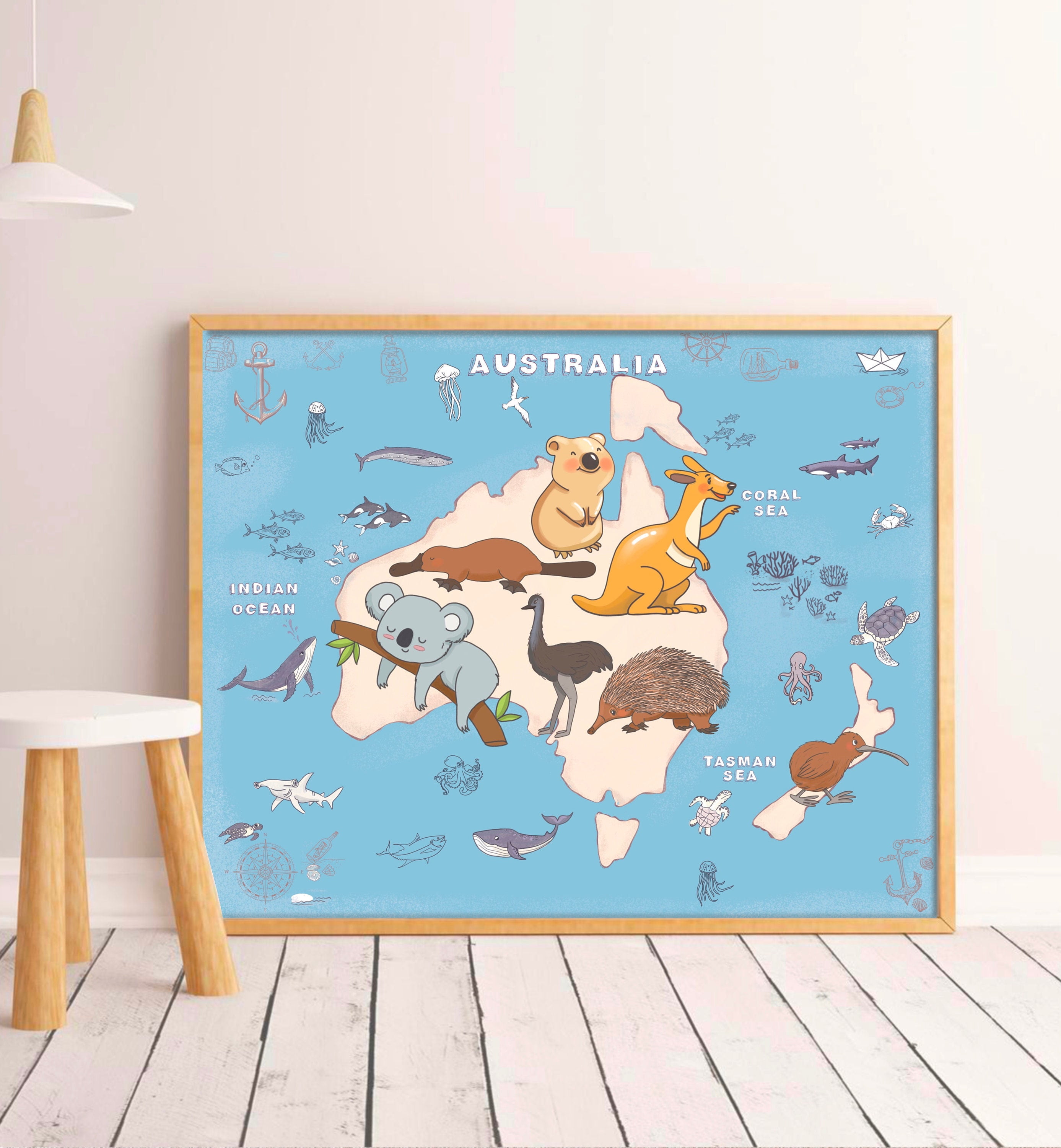 369 Prints australia Map Print Playroom Wall Decor Australian Continent ...