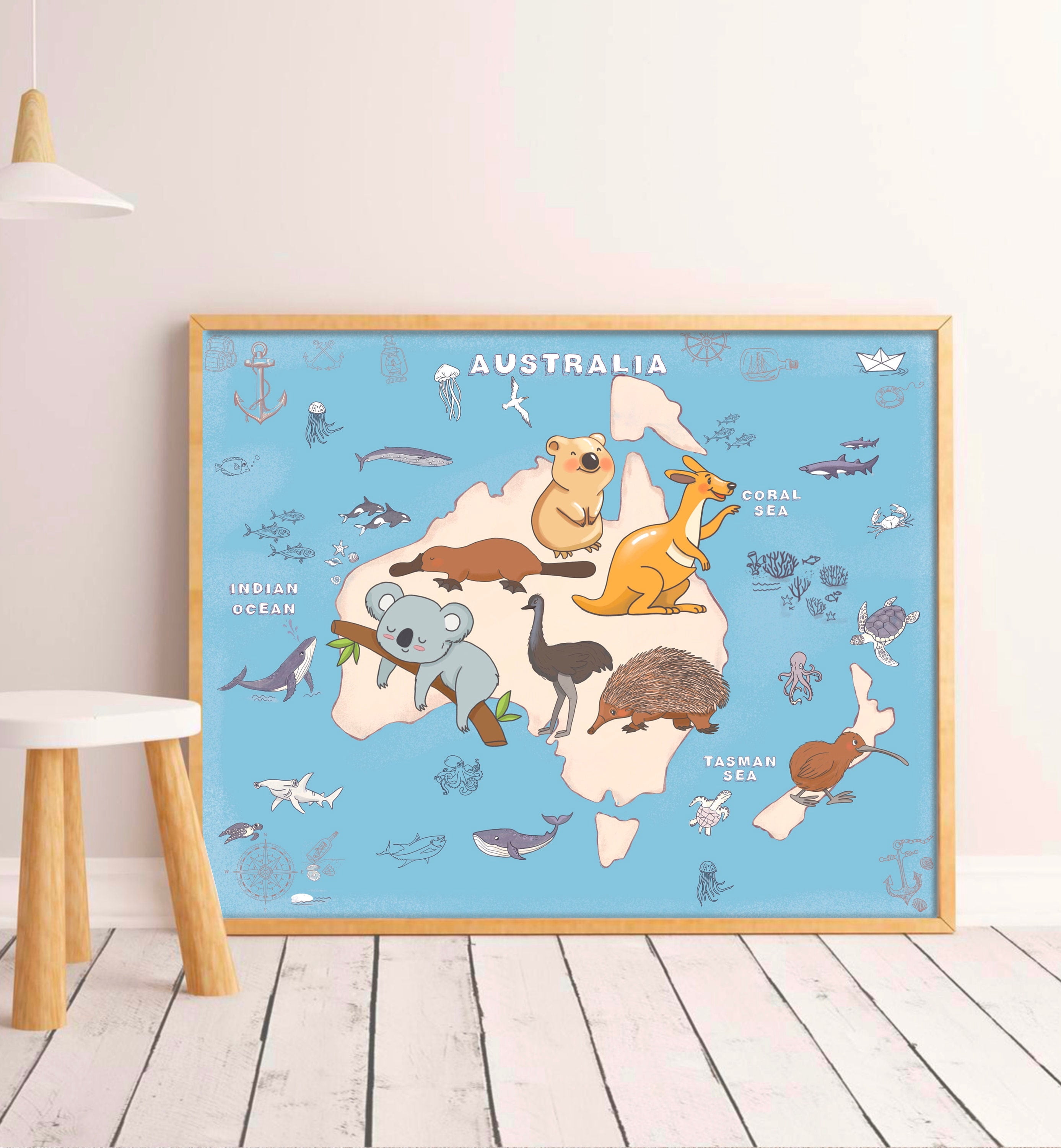 369 Prints australia Map Print Playroom Wall Decor Australian Continent ...