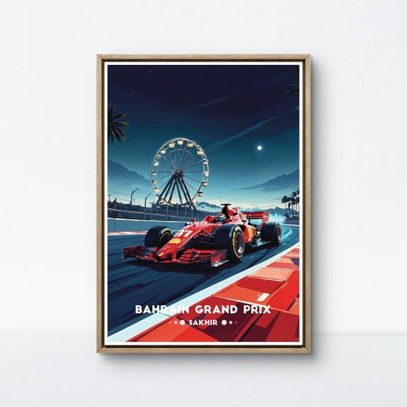 369 Prints bahrain Grand Prix Poster – Stunning Night Race Scene In Sakhir With F1 Car And Ferris Wheel UNFRAMED, 24x36
