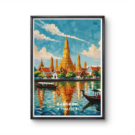 369 Prints bangkok Thailand Vintage Poster - Wat Arun Temple And Scenic Boat Ride For Cultural Wall Art And Travel Lovers UNFRAMED, 8x12
