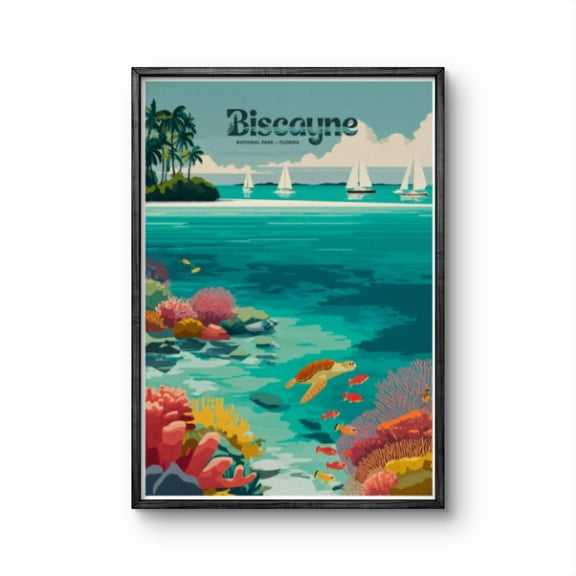 369 Prints biscayne National Park Poster, Florida Coral Reef Print, Tropical Ocean Wall Art, Sea Life Decor, Vintage Travel Poster, Coastal Gift Idea UNFRAMED, 8x12