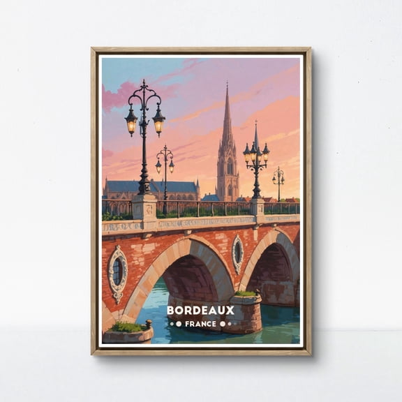 369 Prints bordeaux France Poster – Pont De Pierre, Gothic Cathedral, Romantic Cityscape, Vintage Travel Art UNFRAMED, 16x24