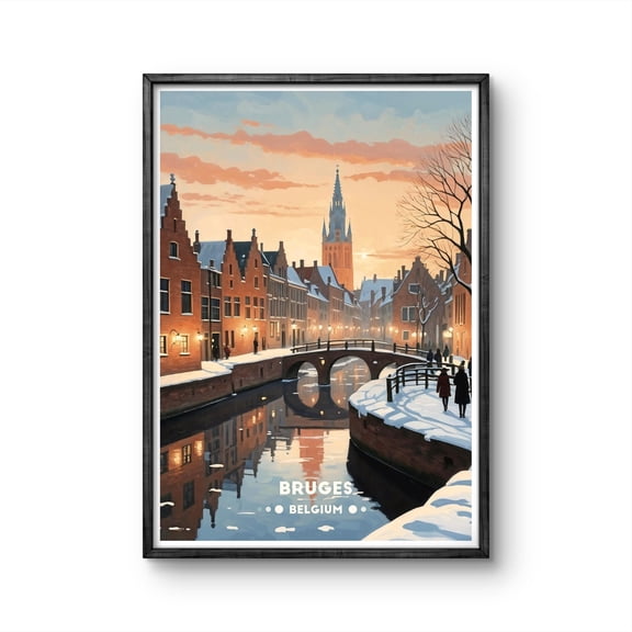 369 Prints bruges Vintage Poster- Captivating Belgium Canal Scene With Snow And Medieval Charm For Elegant Home Decor Winter Bruges Poster UNFRAMED, 12x18