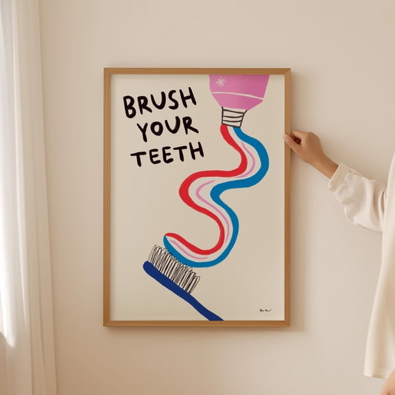 369 Prints brush Your Teeth Bathroom Wall Art, Retro Wall Art, Cute Bathroom Poster, Trendy Guest Check Poster, Aesthetic Bathroom Print, Home Decor UNFRAMED, 12x18