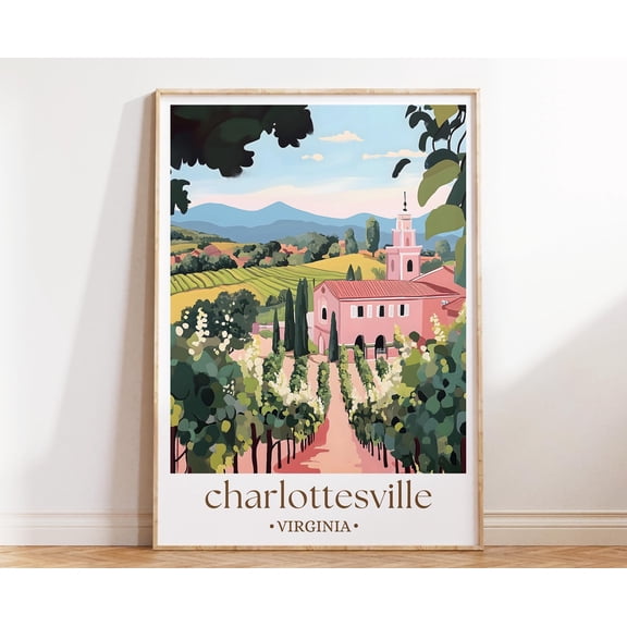 369 Prints charlottesville Virginia Travel Poster, Vineyard Landscape Wall Art, Blue Ridge Mountains Print, Countryside Decor UNFRAMED, 12x18