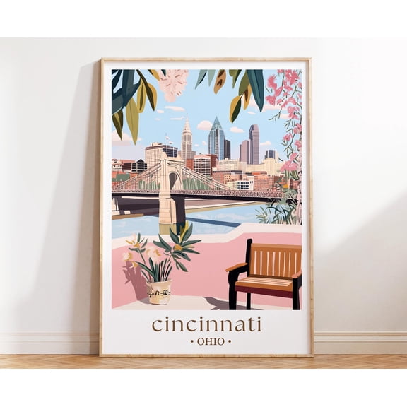 369 Prints cincinnati Ohio Art Print, Midwest Travel Poster, Illustrated City Wall Decor UNFRAMED, 12x18