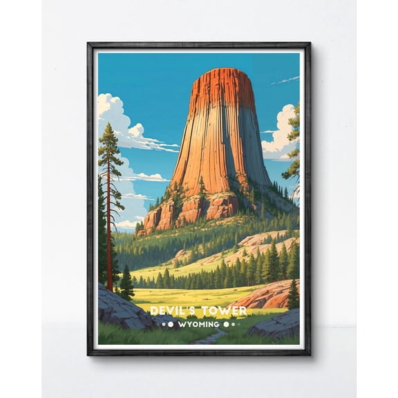 369 Prints devil’S Tower Poster – Wyoming Landmark, National Monument, Vintage Travel Art Print UNFRAMED, 24x36