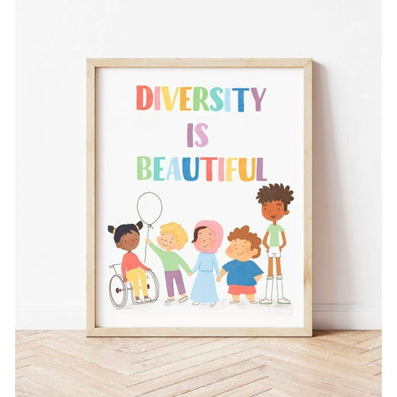 369 Prints diversity Is Beautiful Poster Playroom Wall Decor, School Counselor Wall Art, School Social Worker Print Inspirational Quote Classroom Decor UNFRAMED, 24x36