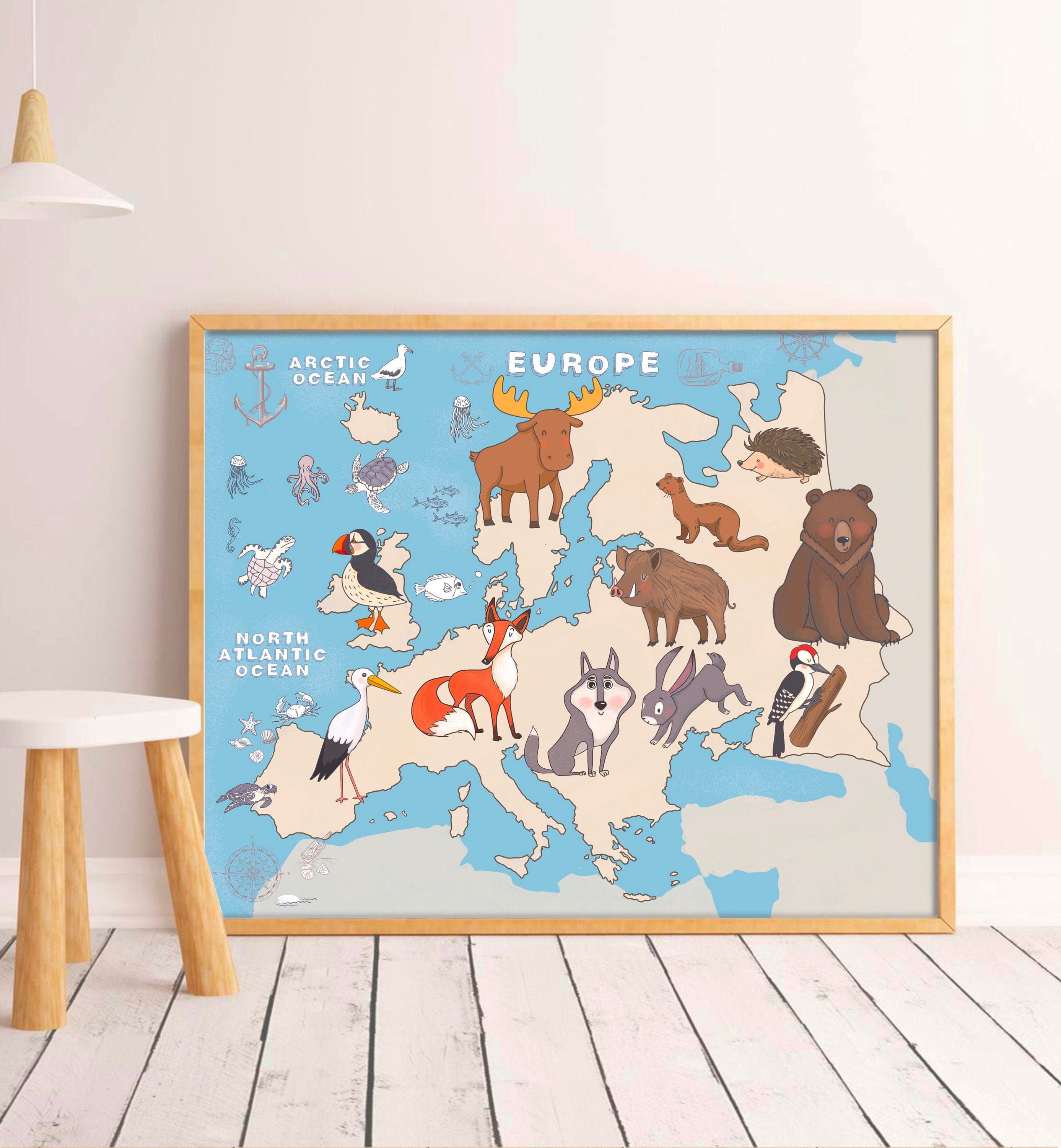 369 Prints europe Map For Kids Playroom Educational Posters Montessori ...