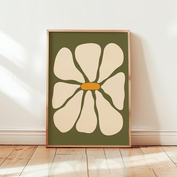 369 Prints forest Green Daisy Print, Wavy Retro Floral Art, 60S-Inspired Decor, Funky 70S Aesthetic Poster, Abstract Wall Art, Airbnb Home Accent UNFRAMED, 16x24