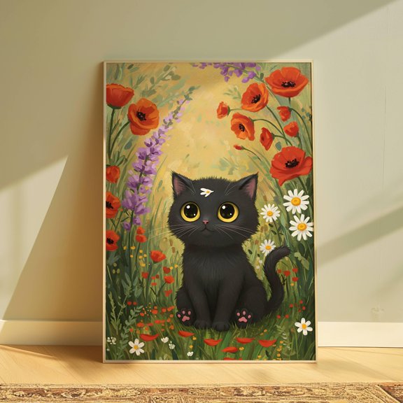 369 Prints funny Cat Wall Art, Black Cat Monet Wall Art Style Garden, Cute Cat Mom Gift, Comedy Cat Poster For Cat Lovers & Cat Mama Gifts UNFRAMED, 8x12