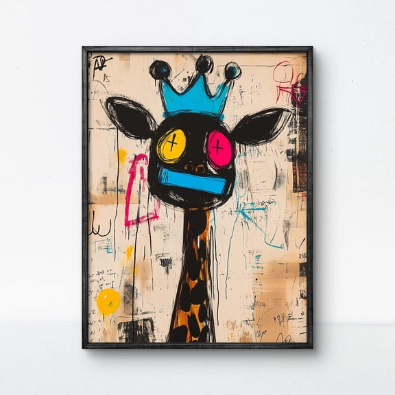 369 Prints giraffe Poster Crowned Giraffe Graffiti Art Print – Playful Royalty Wall Decor For Kids Room & Urban Style Nursery Artwork UNFRAMED, 12x18