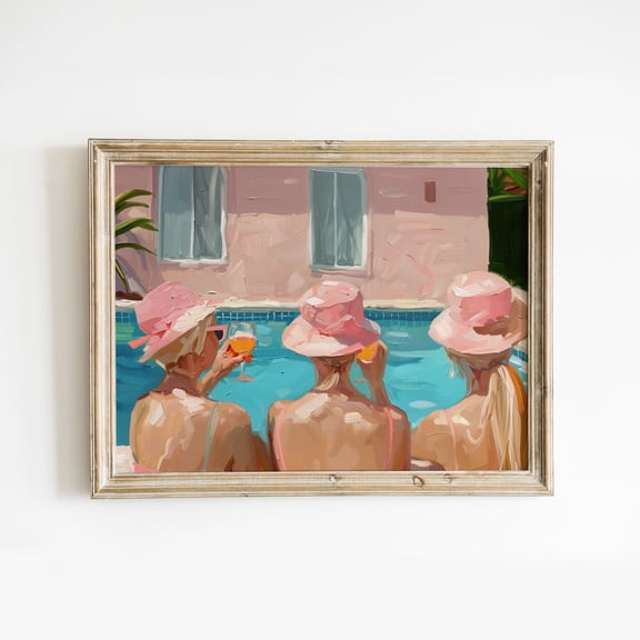 369 Prints girls By The Pool Wall Art, Trendy Pink Summer Poster, Preppy Room Decor, Swimming Pool Party Print, Palm Springs UNFRAMED, 24x36