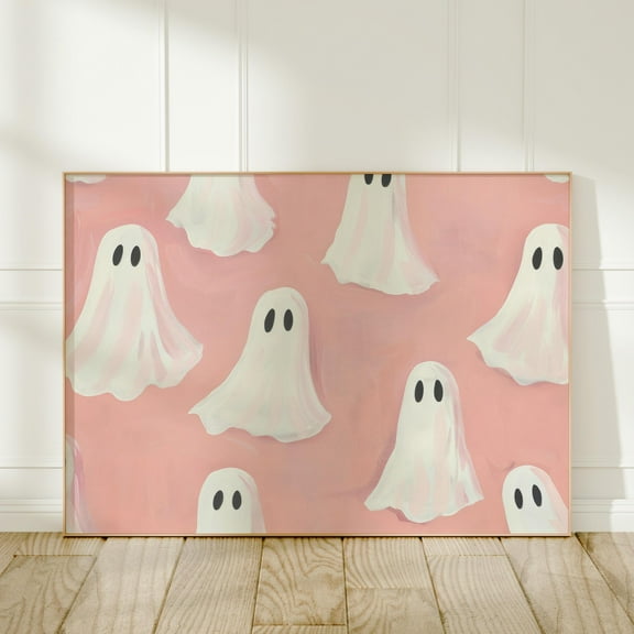 369 Prints girly Cute Ghosts Halloween Wall Art, Preppy Halloween Room Decor, Trendy Pink Ghosts Poster, Nursery Ghost Print UNFRAMED, 12x18