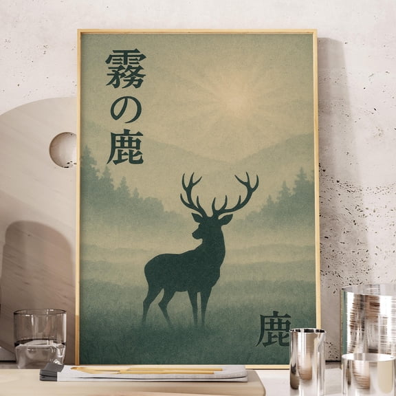 369 Prints japanese Deer Print Misty Forest Wall Art With Zen Nature Landscape, Japanese Art, Calm Nature Wall Art For Bedroom Or Living Room UNFRAMED, 12x18