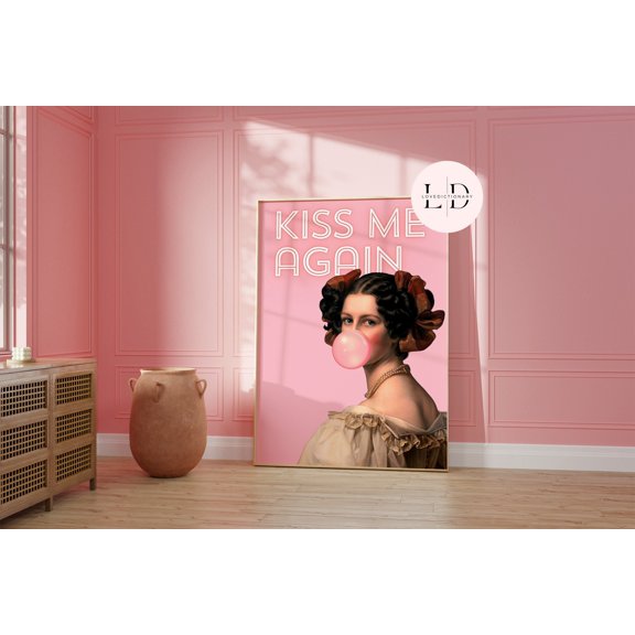 369 Prints kiss Me Again Wall Art Print, Prints,Eclectic Home Decor,Pink Poster,Altered Art Wall Print, Art,Gift For Her UNFRAMED, 12x18