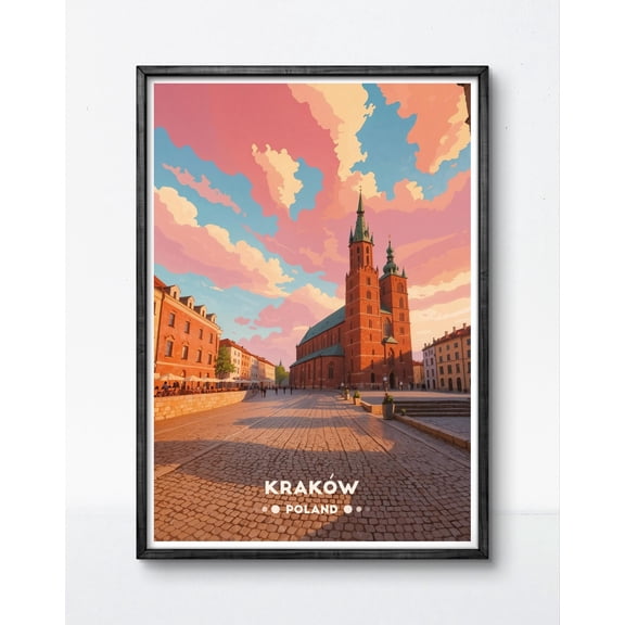 369 Prints kraków Poland Poster – St. Mary'S Basilica, Historic Old Town, Vintage Travel Art Print UNFRAMED, 12x18