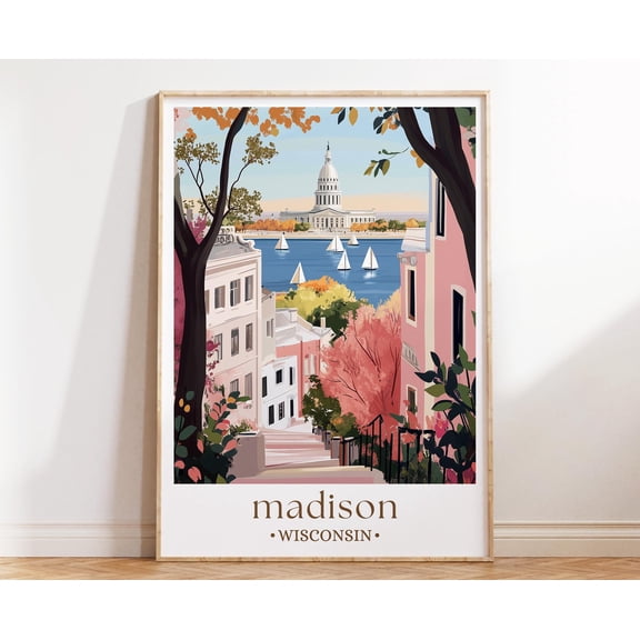 369 Prints madison Wisconsin Art Print, Capitol City Poster, Illustrated Midwest Wall Decor, Madison Wisconsin Poster, Dorm Room Decor UNFRAMED, 8x12