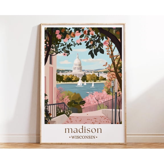 369 Prints madison Wisconsin Art Print, Capitol City Poster, Illustrated Midwest Wall Decor, Spring City Print, Dorm Room Decor UNFRAMED, 8x12