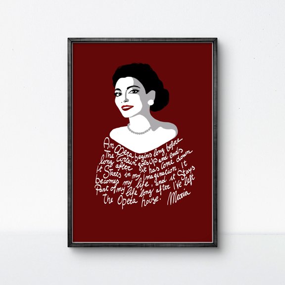 369 Printsmaria Callas – Flat Style Portrait In Black, Red & White With Iconic Opera Quote UNFRAMED, 8x12