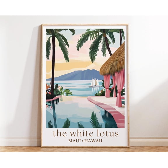 369 Prints maui Hawaii Travel Poster, White Lotus Resort, Tropical Island Print, Oceanfront Paradise Wall Art, Hawaiian Getaway Decor, Coastal Gift UNFRAMED, 24x36