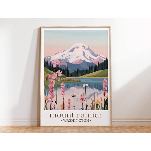 369 Prints mount Rainier Washington Travel Print, National Park Poster, Scenic Mountain Wall Art, Nature Landscape Decor, Hiking Gift, Mountain Art UNFRAMED, 12x18