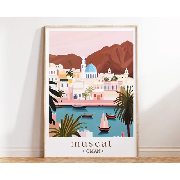 369 Prints muscat Oman Art Print, Middle Eastern Travel Poster, Illustrated Coastal City Decor UNFRAMED, 24x36