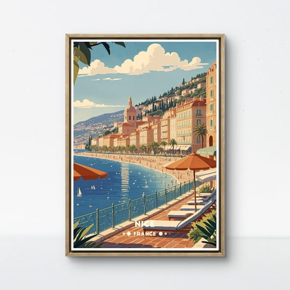 369 Prints nice Vintage Poster, French Riviera Travel Art, Promenade Des Anglais And Mediterranean Seafront, Coastal France Wall Decor UNFRAMED, 8x12