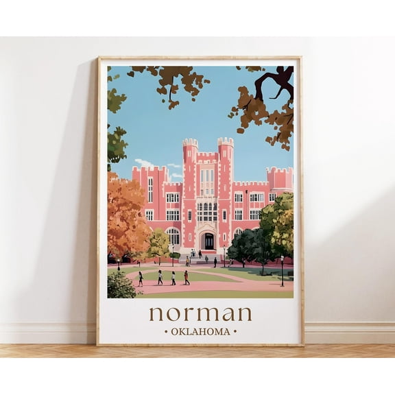 369 Prints norman Oklahoma Campus Art Print, University Town Poster, Illustrated College Decor, Dorm Room Decor, University Art Print UNFRAMED, 12x18