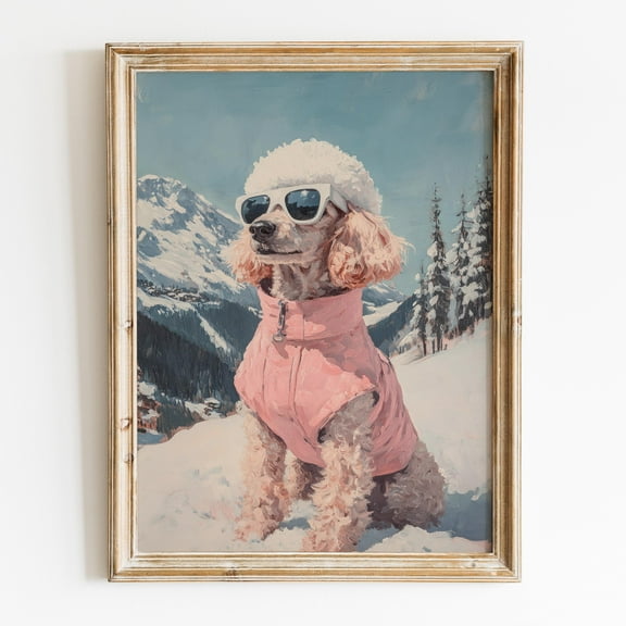 369 Prints preppy Poodle Wall Art, Vintage Aprés Ski Poster, Cool Poodle Dog, Girly Room Decor, Trendy Animal Art UNFRAMED, 24x36