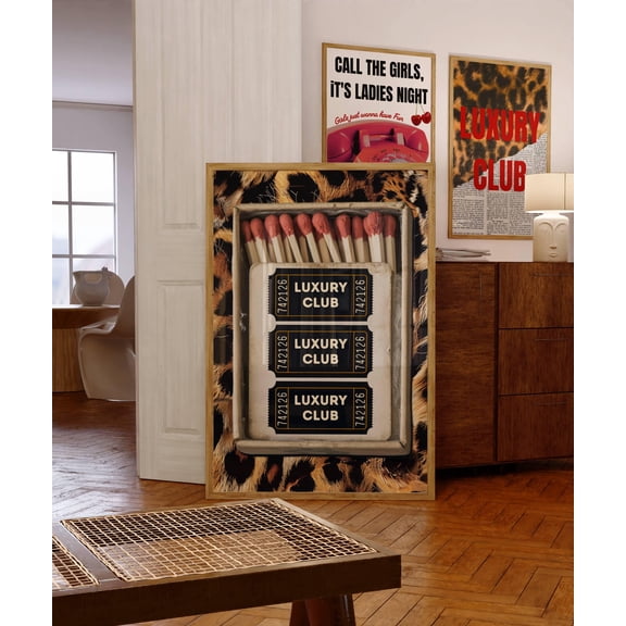 369 Prints retro Leopard Matchbox Wall Art, Luxury Club Poster, Black Poster, Kitchen Print Trendy Dorm Room And Bar Cart Decor Cheetah Print UNFRAMED, 8x12