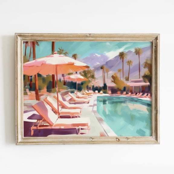 369 Prints retro Pool Girly Wall Art, Trendy Palm Springs Summer Print, Preppy Beachy Room Decor, Retro Swimming Pool Poster UNFRAMED, 8x12