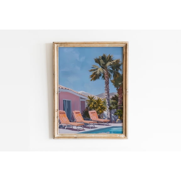 369 Prints retro Swimming Pool Wall Art, Trendy Summer Print, Preppy Room Decor, Girly California Poster, Palm Springs Art UNFRAMED, 8x12