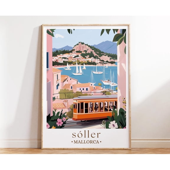 369 Prints soller Mallorca Travel Poster, Spain Coastal Village Art, Mediterranean Island Print, Rustic Home Decor, Summer Getaway Gift UNFRAMED, 8x12