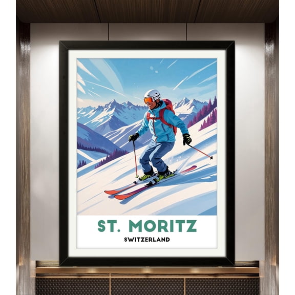 369 Prints st. Moritz Switzerland Poster Winter Skiing Adventure In The Majestic Alps, Perfect For Winter Sports Enthusiasts And Mountain Decor Lovers UNFRAMED, 16x24