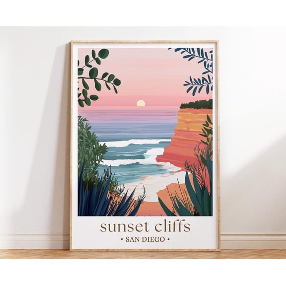 369 Prints sunset Cliffs San Diego Poster, Coastal California Wall Art, Illustrated Ocean View Print UNFRAMED, 16x24