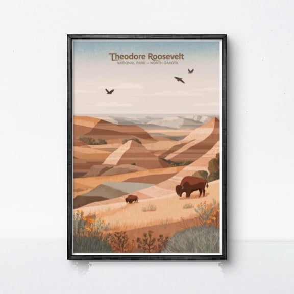 369 Prints theodore Roosevelt National Park Poster North Dakota Wall Art Badlands Print Bison Art Prairie Landscape Vintage Decor UNFRAMED, 12x18
