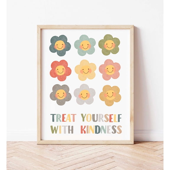 369 Prints treat Yourself With Kindness Poster Nursery Prints Boho Therapy Office Decor Growth Mindset Calming Wall Art Positive Thinking UNFRAMED, 24x36