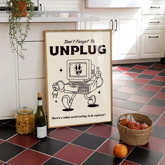 369 Prints unplug Print Retro Computer Illustration Wall Art, Vintage Tech, Classroom Poster, Motivational Office Decor, Png UNFRAMED, 8x12