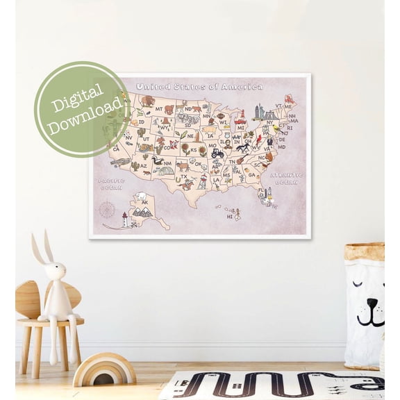 369 Prints us Map Poster, Homeschool Educational Poster, Montessori Materials UNFRAMED, 12x18