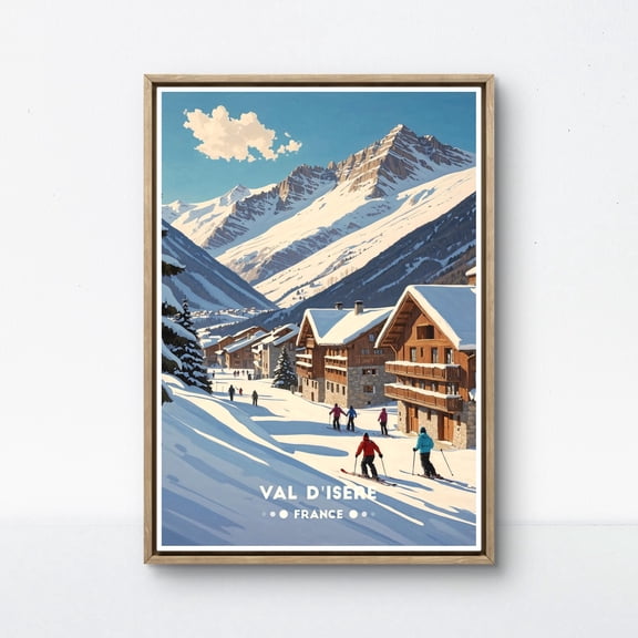 369 Prints val D’Isère Vintage Poster, France Ski Resort Art, Alpine Winter Landscape Print UNFRAMED, 12x18